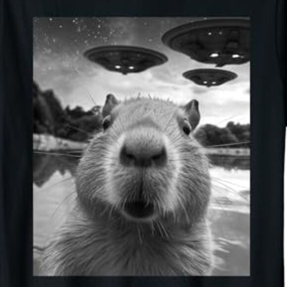 Capybara Selfie UFO Meme Funny Animal Fan Gift Graphic Weird T-shirt 05 - Picture 2 of 5